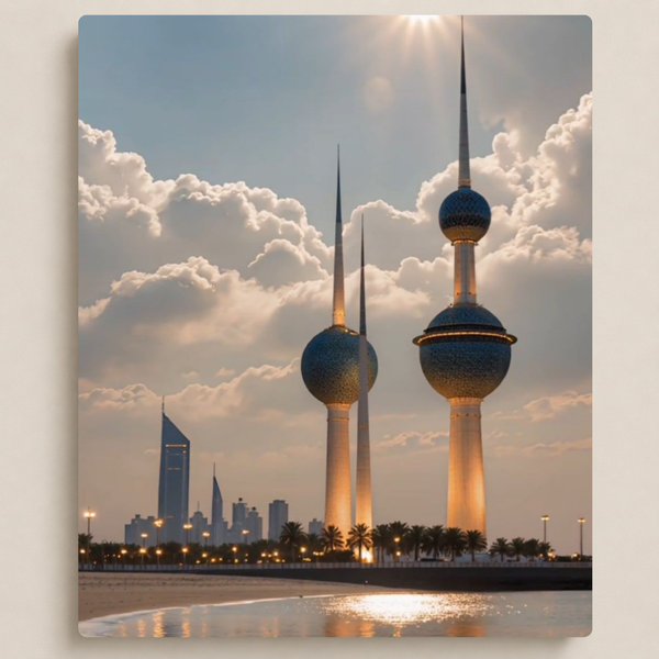 أبراج الكويت عند المساء