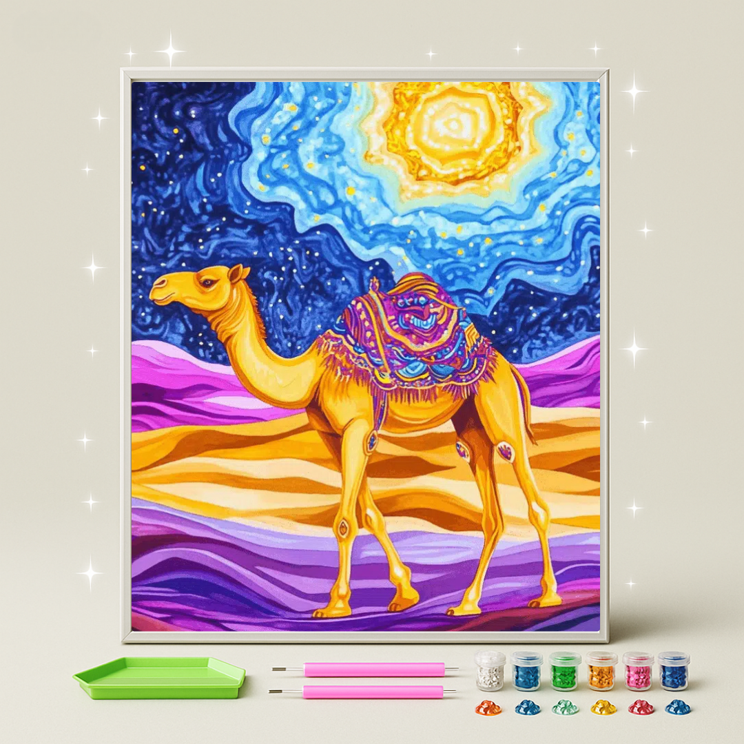 جمل الصحراء الذهبي · طقم رسم بالماس