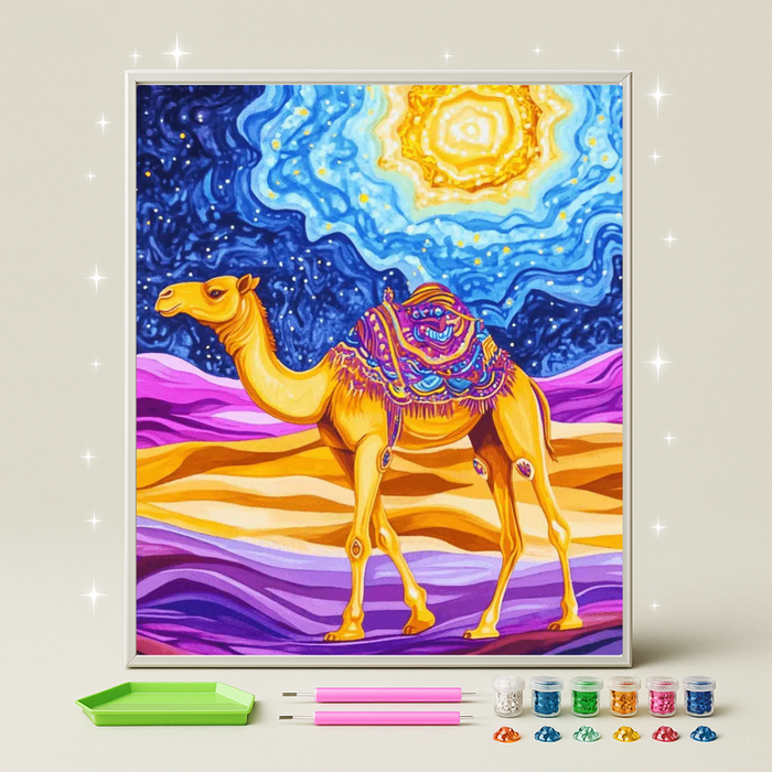 جمل الصحراء الذهبي · طقم رسم بالماس