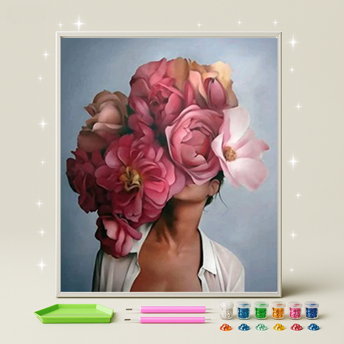 امرأة الزهور · طقم رسم بالماس