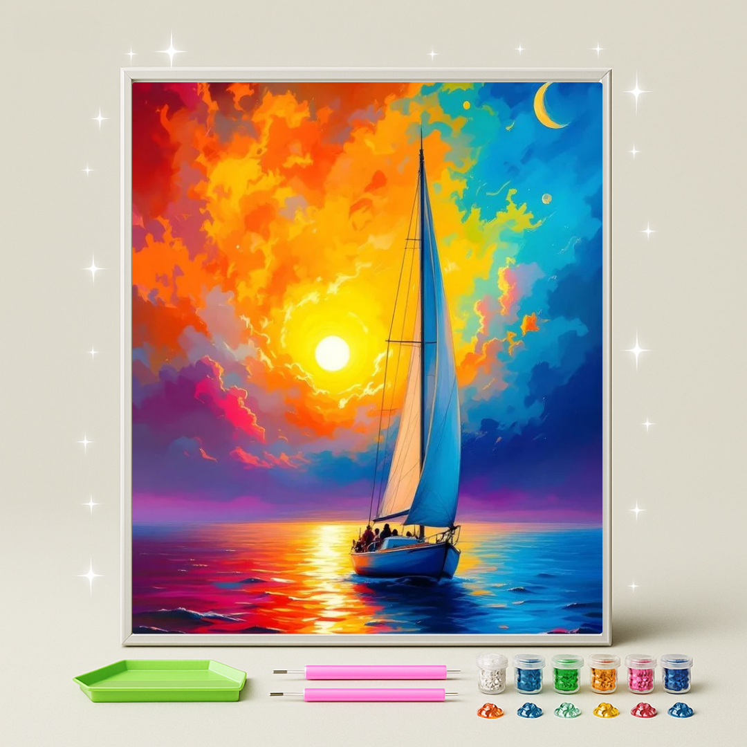 قارب الغروب · طقم رسم بالماس